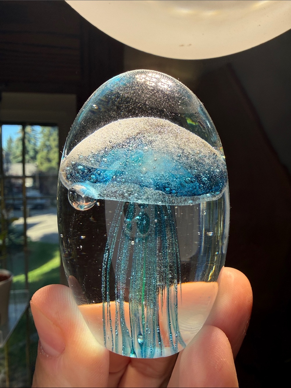 hand-blown art glass jellyfish paperweight